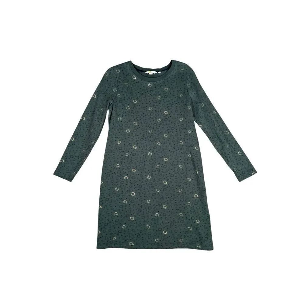 Boden Hannah Sweatshirt Dress 6r Green/Gold  Sun Stars Arrow Print Long Sleeve